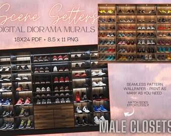Scene Setters- Male Closets- Doll Diorama Murals- Digital Download- Printable Background Wallpaper