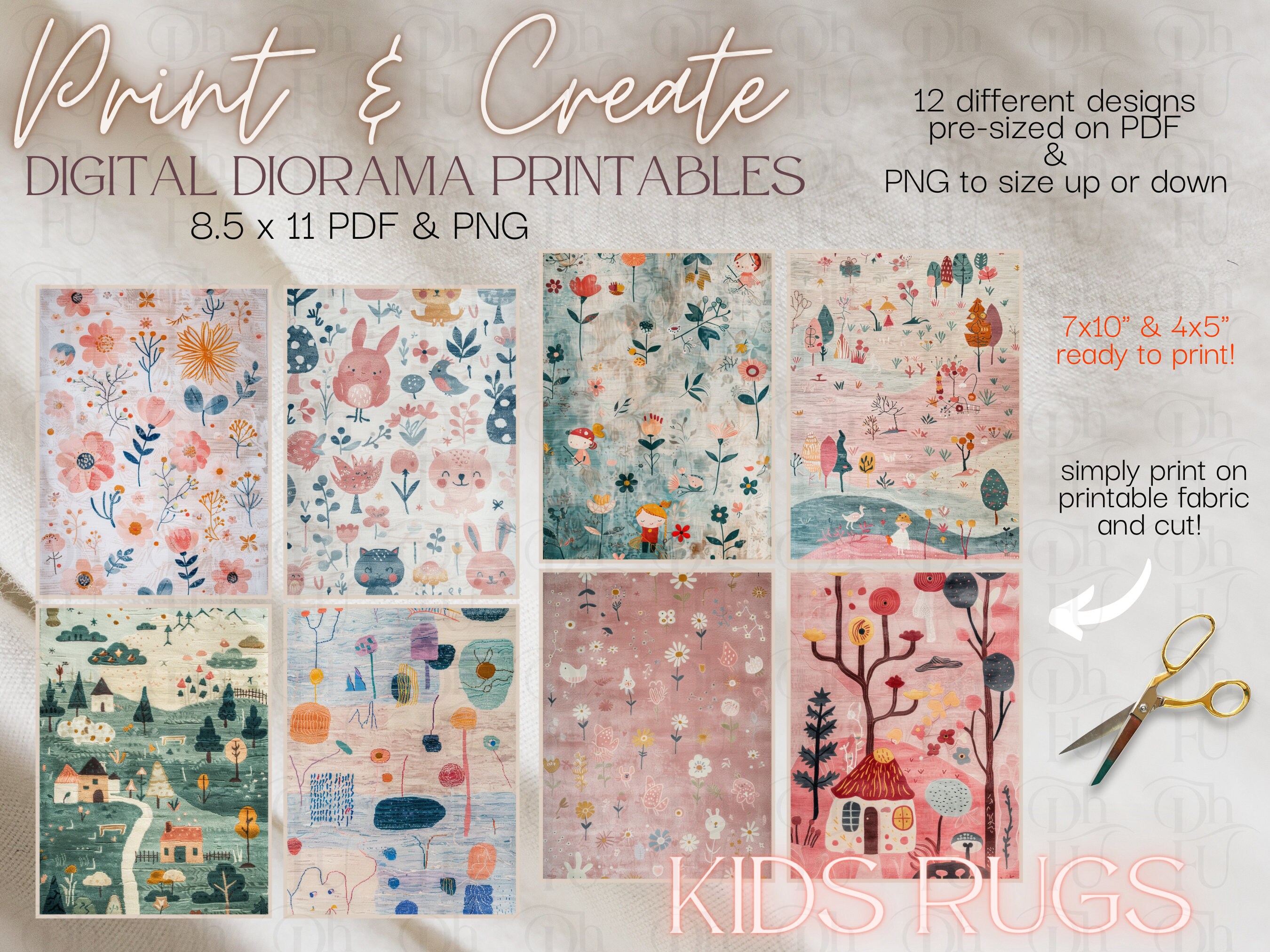 Kids Rugs - Print and Create- Printable Dollhouse Rugs - Diorama Props ...