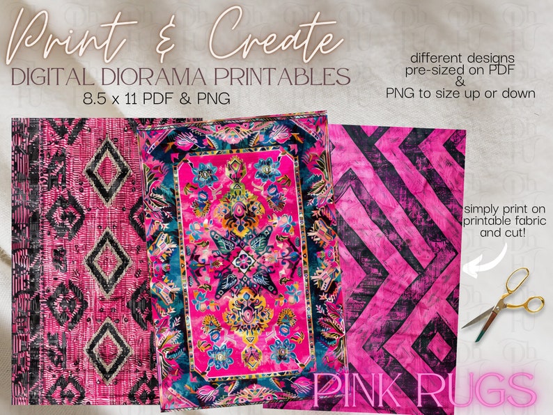 Pink Rugs - Print and Create- Printable Dollhouse Rugs - Diorama Props ...