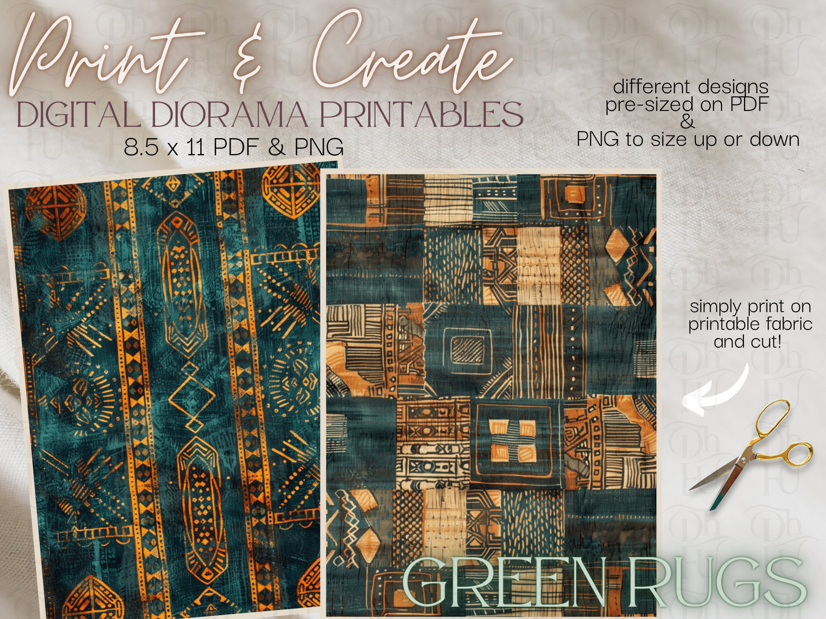 Green Rugs - Print and Create- Printable Dollhouse Rugs - Diorama Props ...