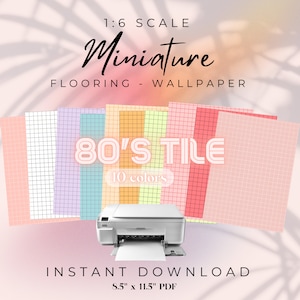 80&#39;s tile Pack- Instant Download | 1:6 miniature printable tile wallpaper flooring countertop