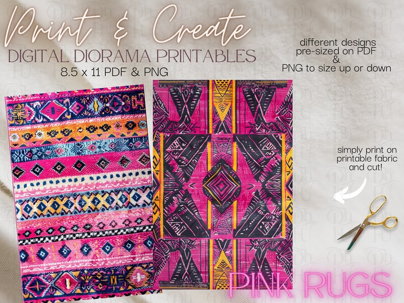Pink Rugs - Print and Create- Printable Dollhouse Rugs - Diorama Props ...