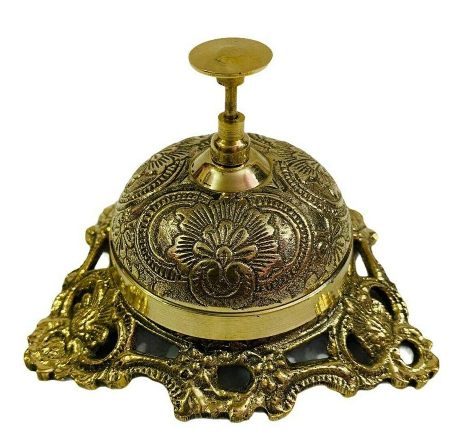 Vintage Antique Brass Ornate Hotel Counter Bell Service Bell Etsy