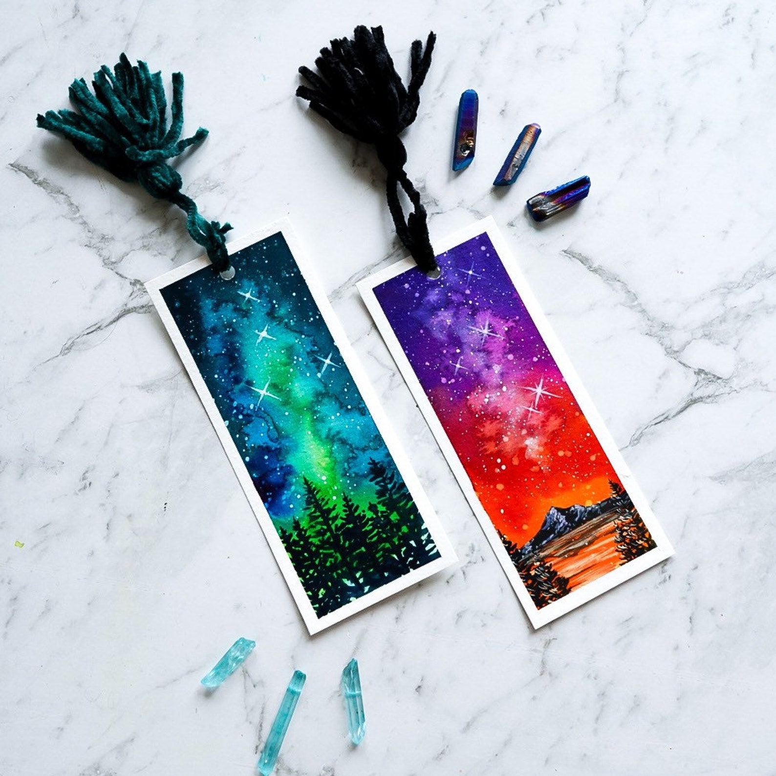 Watercolour Galaxy Bookmarks bundle of 2 Etsy