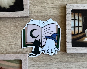 Adesivo in vinile con fantasma di Halloween e gatto nero / Decalcomania per laptop da strega