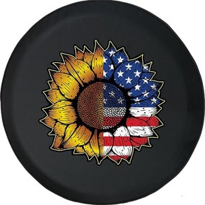 Sunflower Flag Flower USA Tire Cover for Jeep, Camper, SUV With or Without Backup Camera Hole for Her