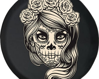 Vintage Sugar Skull Girl Tire Cover for Jeep, Camper, SUV With or Without Backup Camera Hole