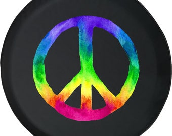 Hippie Peace Sign Spare Tire Cover: Rainbow Heart for SUV
