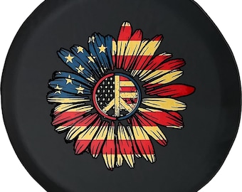 American Flag Flower Peace Sign Tire Cover:Camper, SUV