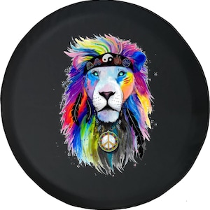 Watercolor Lion Spare Tire Cover: Colorful Jeep, Camper, SUV