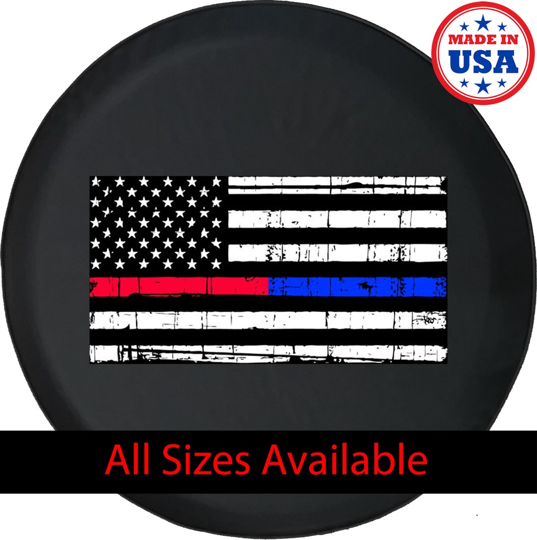 Distressed American Flag Thin Blue Red Line Spare Tire Cover Etsy