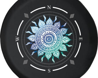 Blue Flower Mandala Compass Spare Tire Cover: Camper, SUV
