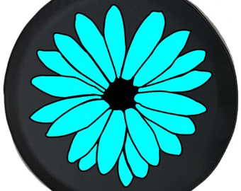 Teal Daisy Flower Spare Tire Cover: SUV, Camper