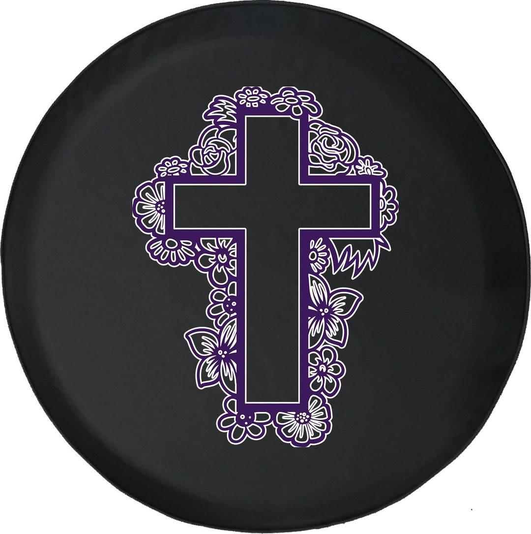 Cross Religious Believe Purple Spare Tire Cover for Jeep, Camper, SUV