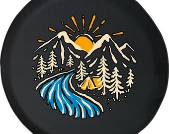 Sun Mountain Forest Scenery Explore Travel Spare Tire Cover for Jeep, Camper, SUV With or Without Backup Camera Hole for Her