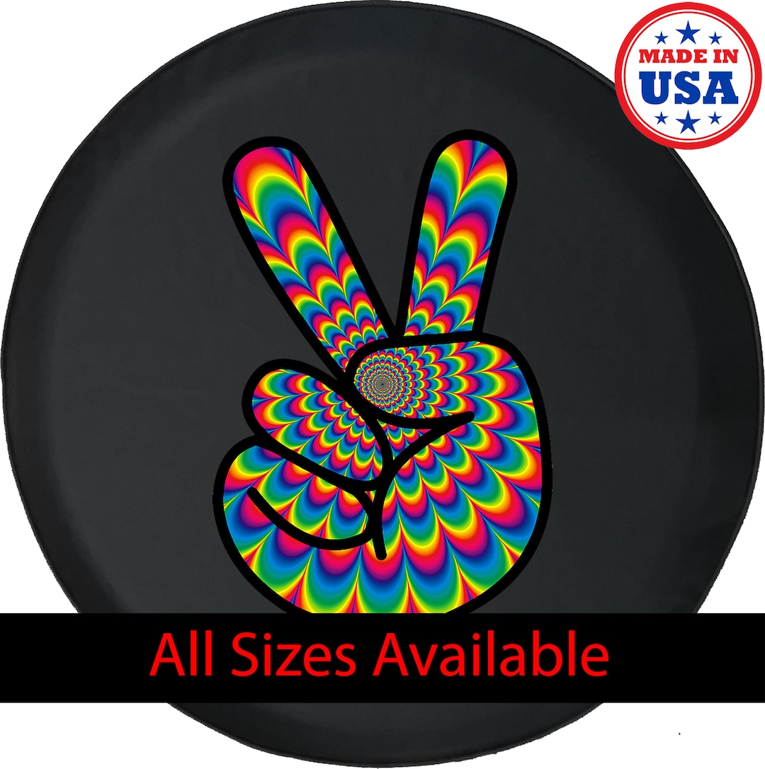 Psychedelic Peace Sign Spare Tire Cover for Jeep, Camper, SUV With or