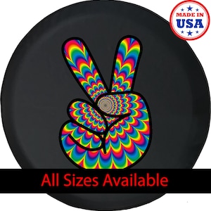 Psychedelic Peace Sign Spare Tire Cover for Jeep, Camper, SUV With or Without Backup Camera Hole