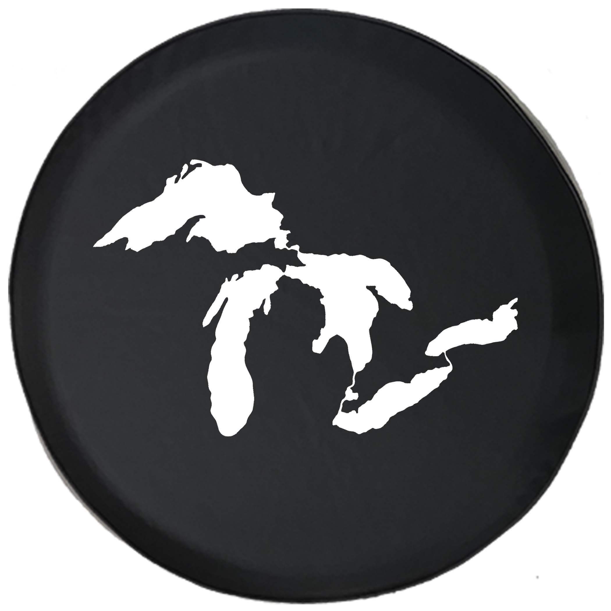 State of Michigan Great Lakes Spare Jeep Wrangler Camper SUV Tire Cover White Ink 33 in Silver Back Covers State of Michigan Great Lakes Spare Jeep Wrangler Camper SUV Tire Cover White Ink 33 in Silver Back Covers