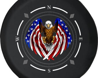 American Eagle Flag Compass Spare Tire Cover: Camper, SUV
