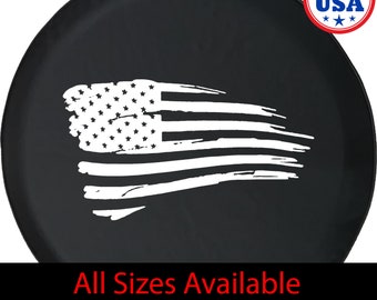 White American Flag Spare Tire Cover for Jeep, Camper, SUV With or Without Backup Camera Hole