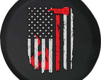 Thin Red Line Firefighter Tire Cover:Camper, SUV