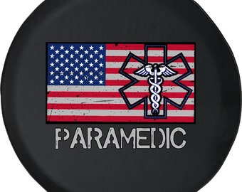Paramedic American Flag Tire Cover: 4x4, Camper, SUV