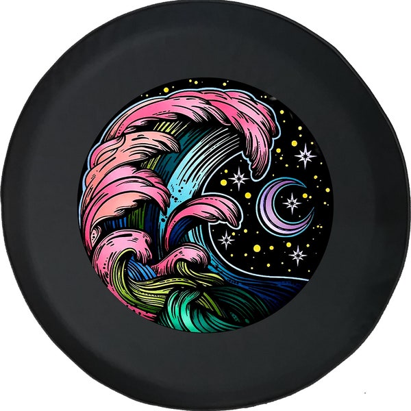 Colorful Galaxy Waves Moon Night Tire Cover for Jeep, Camper, SUV With or Without Backup Camera Hole for Her