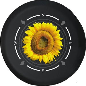 Yellow Sunflower Pretty Flower Compass Spare Tire Cover for Jeep, Camper, SUV With or Without Backup Camera Hole