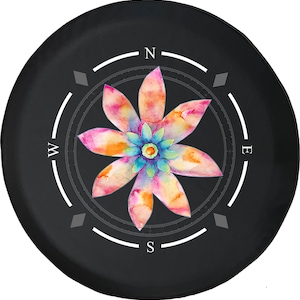 Watercolor Flower Compass Spare Tire Cover: Jeep, Camper, SUV