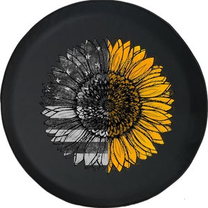 Vintage American Flag Sunflower Tire Cover for Girls for Jeep, Camper, SUV With or Without Backup Camera Hole