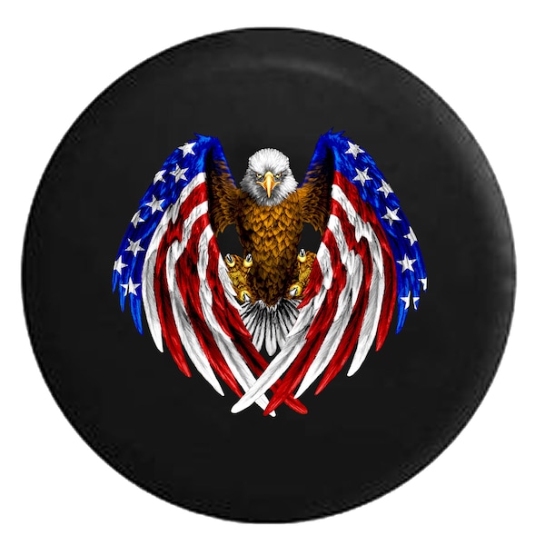 American Eagle Spare Tire Cover for Jeep, Camper, SUV With or Without Backup Camera Hole