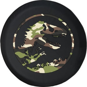 Dinosaur Park Spare Tire Cover for Jeep, Camo Camouflage, Camper, SUV With or Without Backup Camera Hole