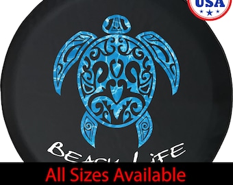 Beach Life Turtle Spare Tire Cover: Camper, SUV