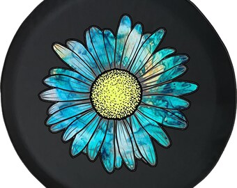 Blue Flower Tire Cover:Camper, SUV - With/Without Camera