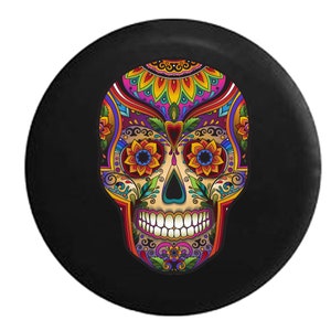 Colorful Sugar Skull Spare Tire Cover: Jeep, Camper, SUV