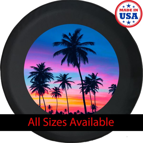 Tropical Palm Trees Spare Tire Cover for Jeep, Camper, SUV With or Without Backup Camera Hole