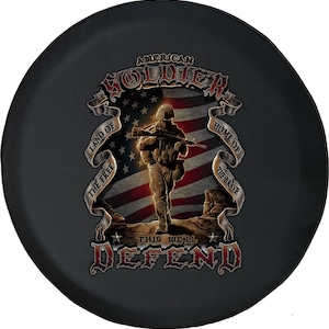 American Military Soldier Flag Tire Cover for Jeep, Camper, SUV With or Without Backup Camera Hole