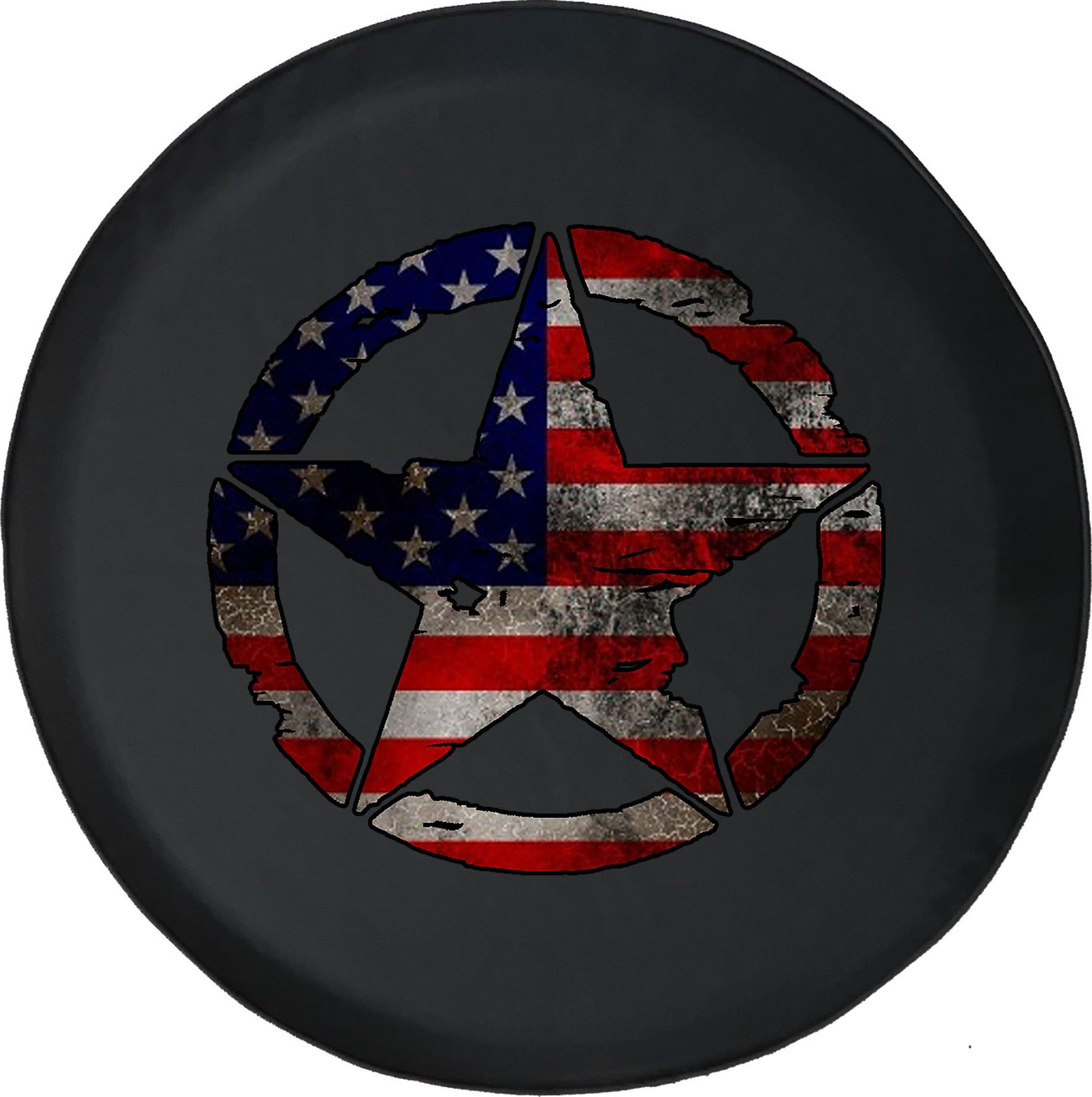 Distressed Military Star American Flag Spare Tire Cover