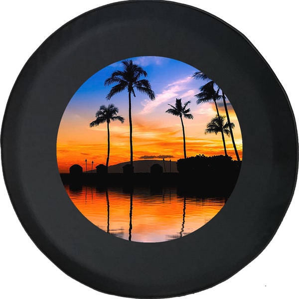 Island Tropical Paradise Beach Spare Tire Cover for Jeep, Camper, SUV With or Without Backup Camera Hole