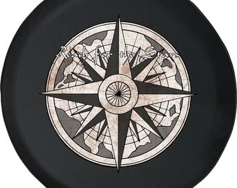 Nautical Spare Tire Cover Compass Vintage Tire Cover for Jeep, Camper, SUV With or Without Backup Camera Hole