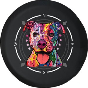 Colorful Pitbull Dog Compass Spare Tire Cover: Jeep, Camper, SUV