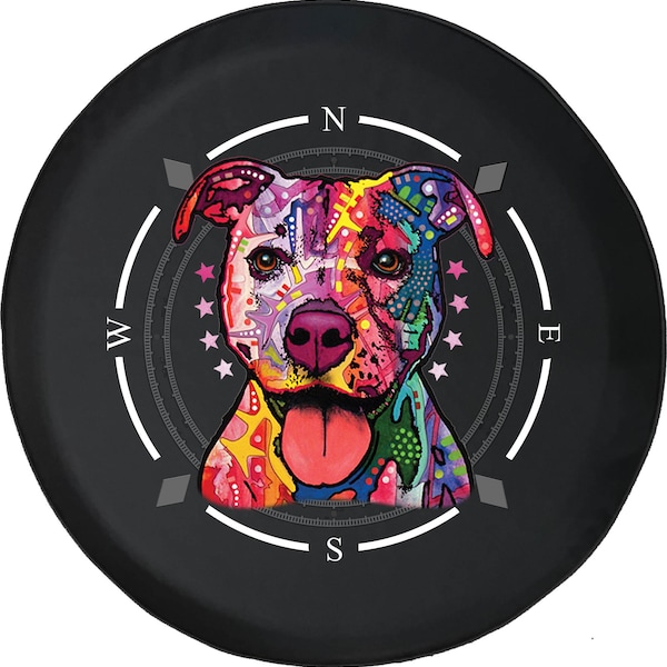 Colorful Pitbull Dog Compass Spare Tire Cover: Camper, SUV