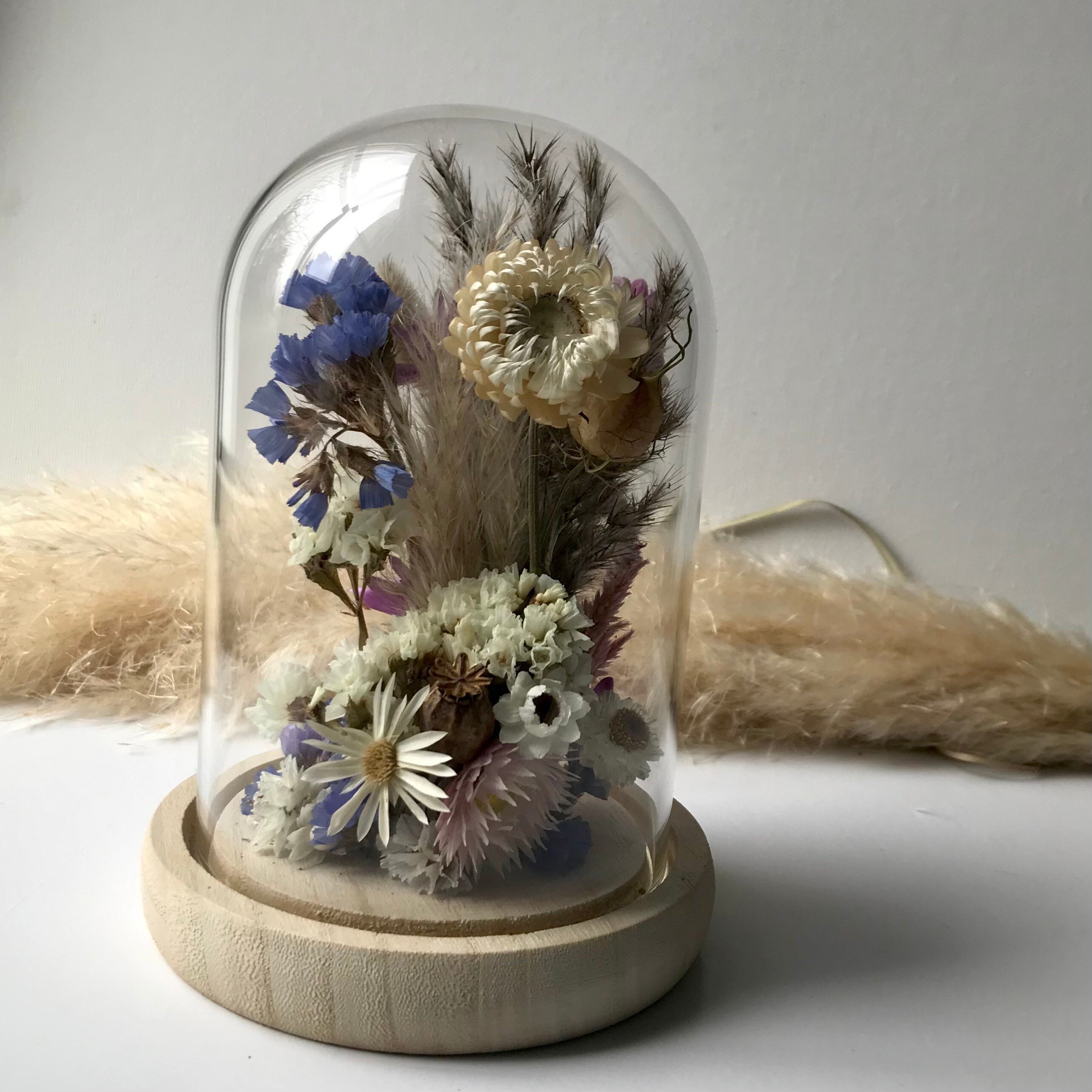 Cloche Fleurie Glas - 16 cm , Fleurs Séchées, Composition Florale