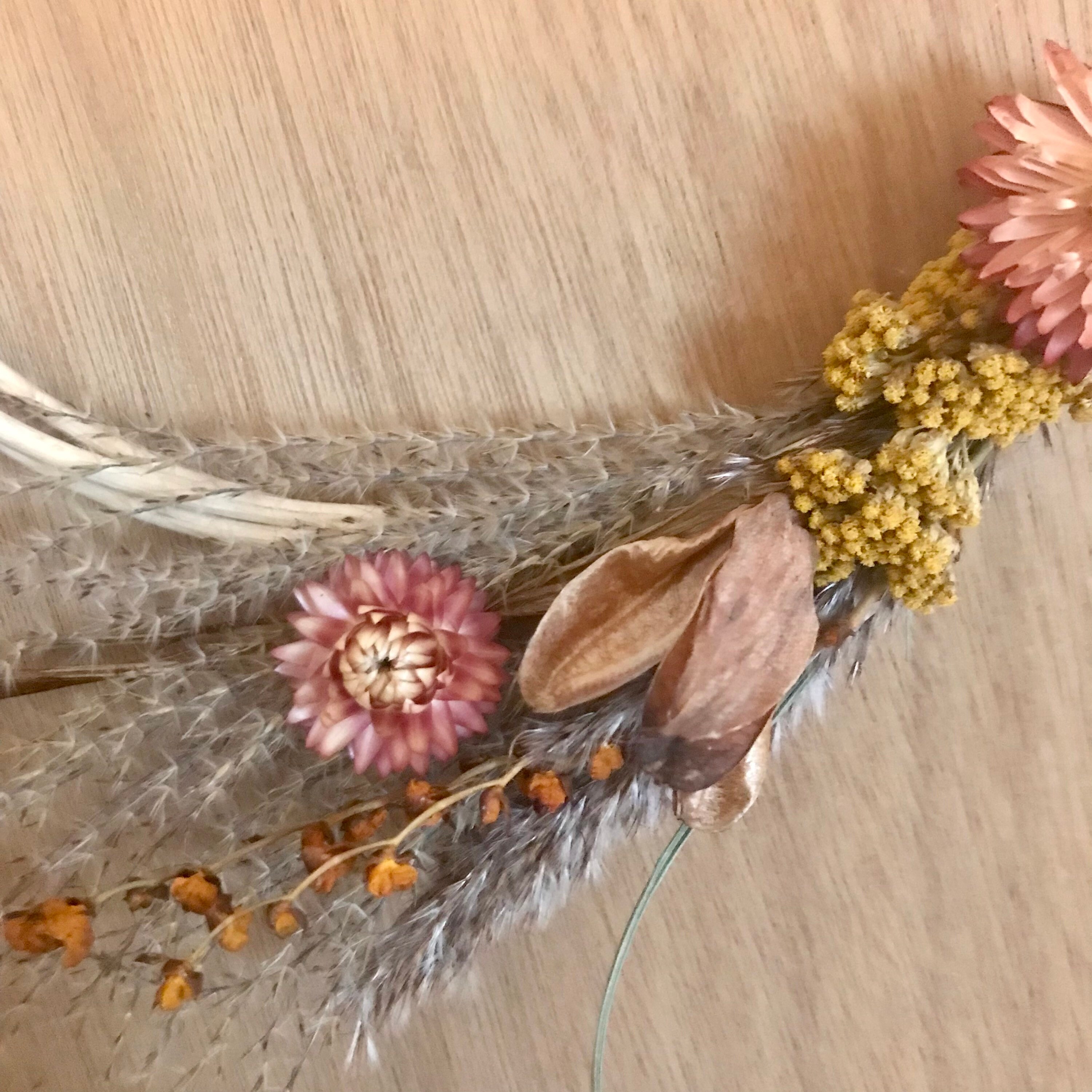 Couronne Murale Fleurs Séchées, Bohème Miscanthus