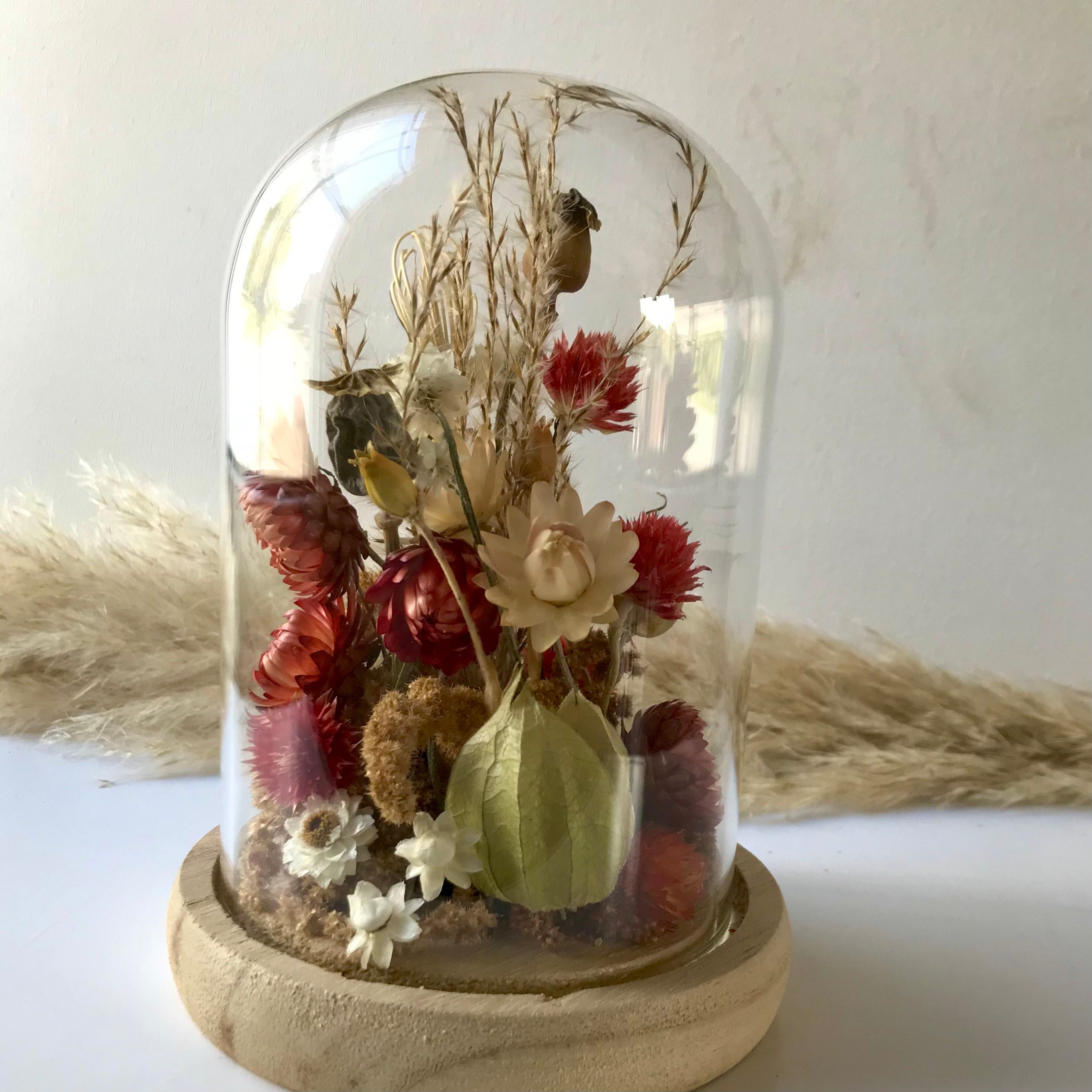 Cloche Fleurie Ruz - 16 cm , Cloche Composition Fleurs Séchées