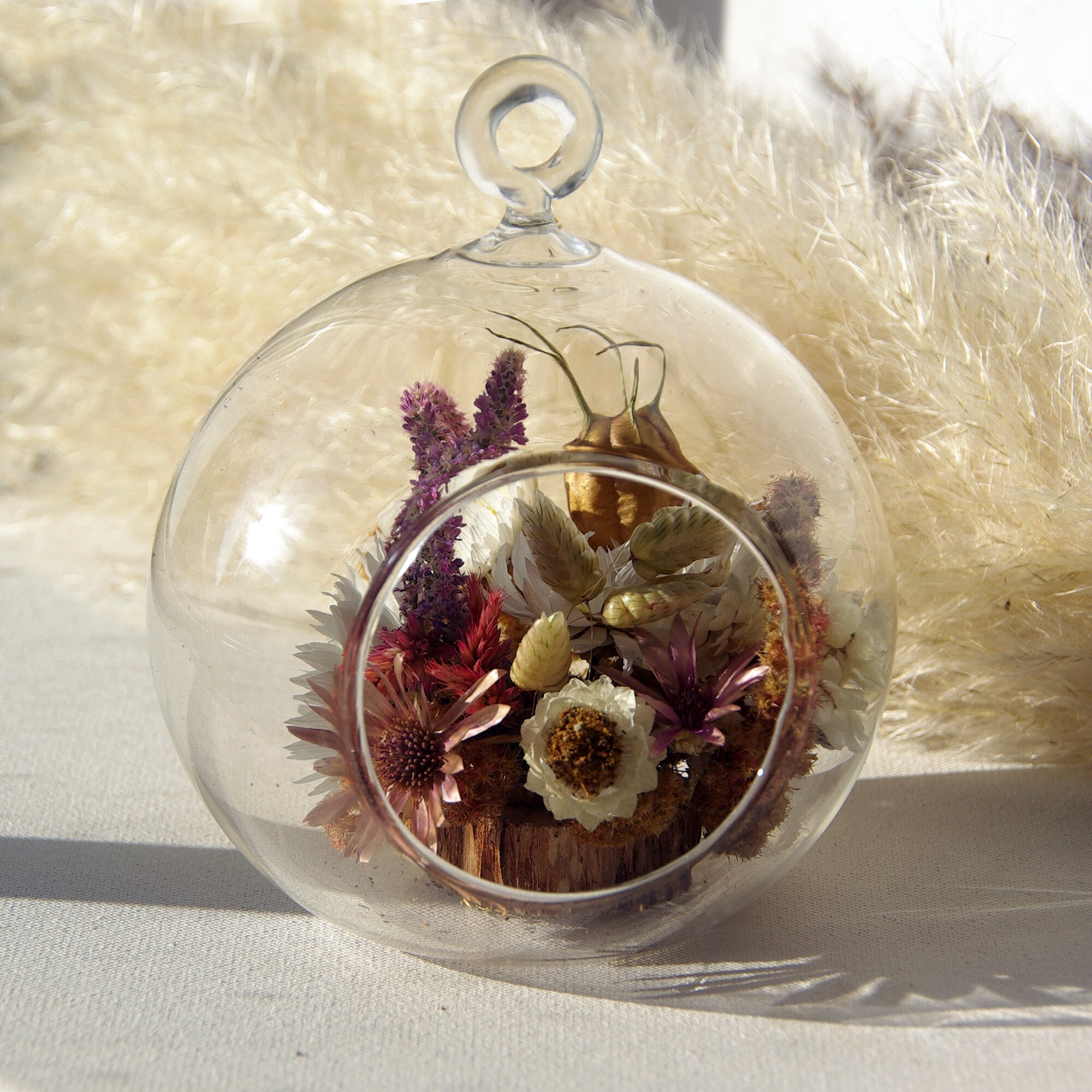 Boule Florale Roz - 12cm, à Suspendre, Fleurs Séchées Locales et de Saison