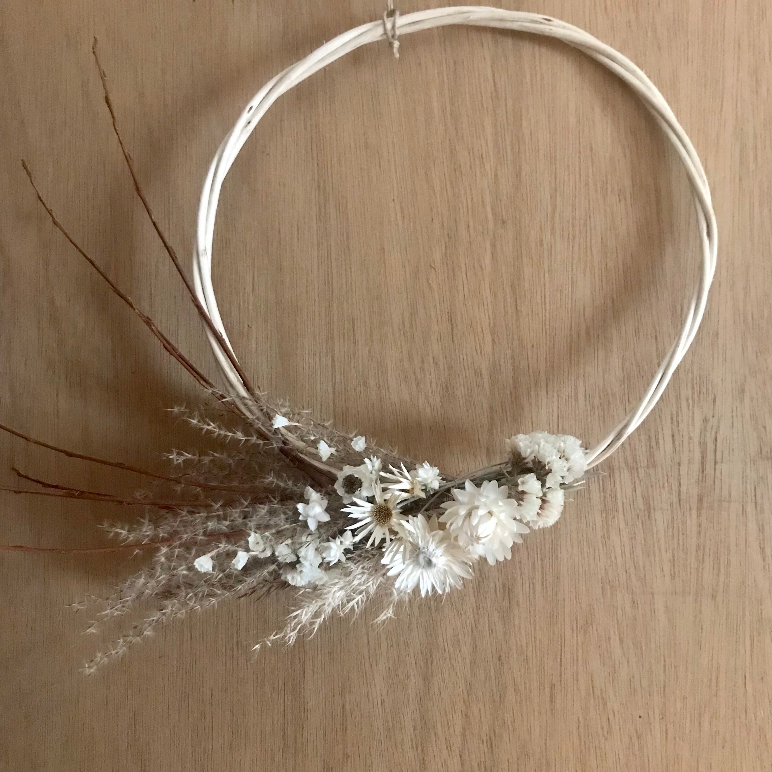 Couronne Cœur Murale Fleurs Séchées, Bohème Miscanthus