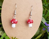 Miniature Mushroom Earrings, Red and White Spotted Glass Mushroom Earrings, Cottagecore, Goblin Core, Forest, Nature, Fairy, Nickel Free Irn