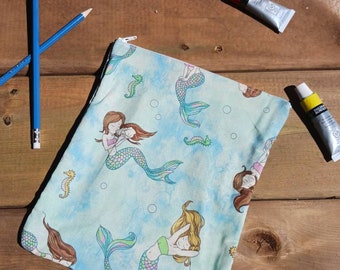 Mermaid Pencil Case, Machine Washable Cotton Zipper Pouch