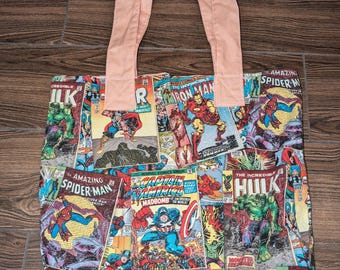 Vintage Avengers Comic Book Tote Bag, Handmade Reusable Soft Bag